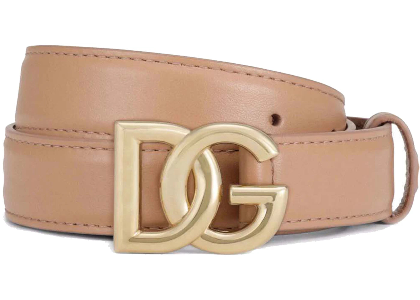 Dolce & Gabbana DG Logo Buckle Leather Belt Beige