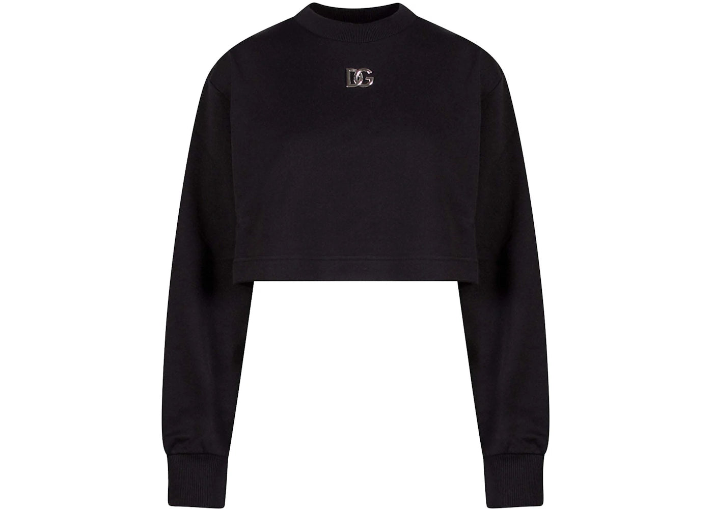 Dolce & Gabbana Woman Crop Fit Cotton DG Patch Sweatshirt Black