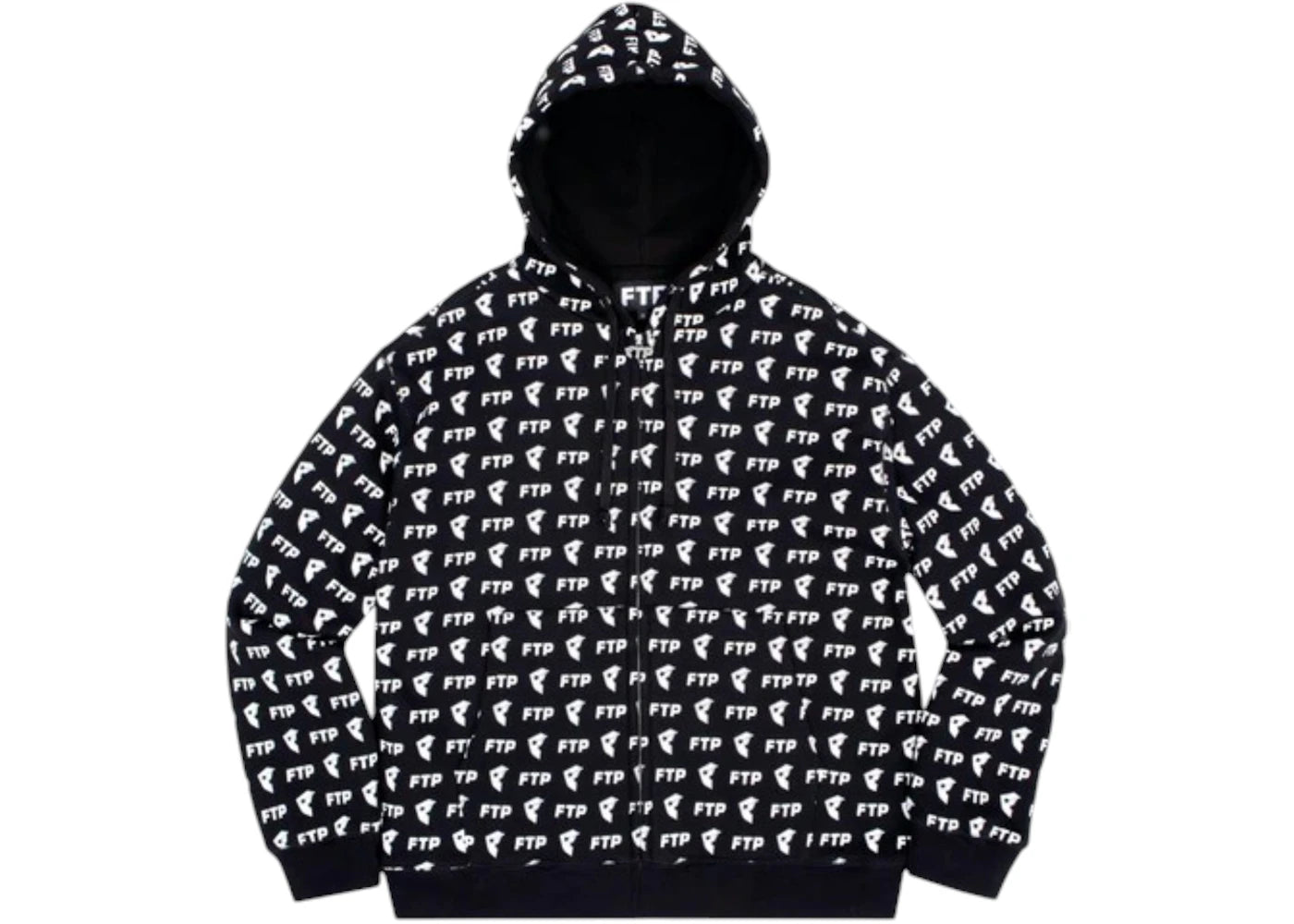 FTP x Famous All Over Logo Zip Hoodie Black