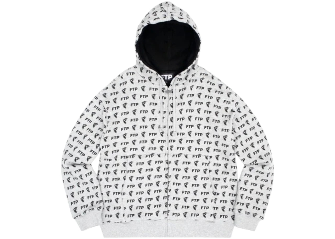 FTP x Famous All Over Logo Zip Hoodie Heather Grey