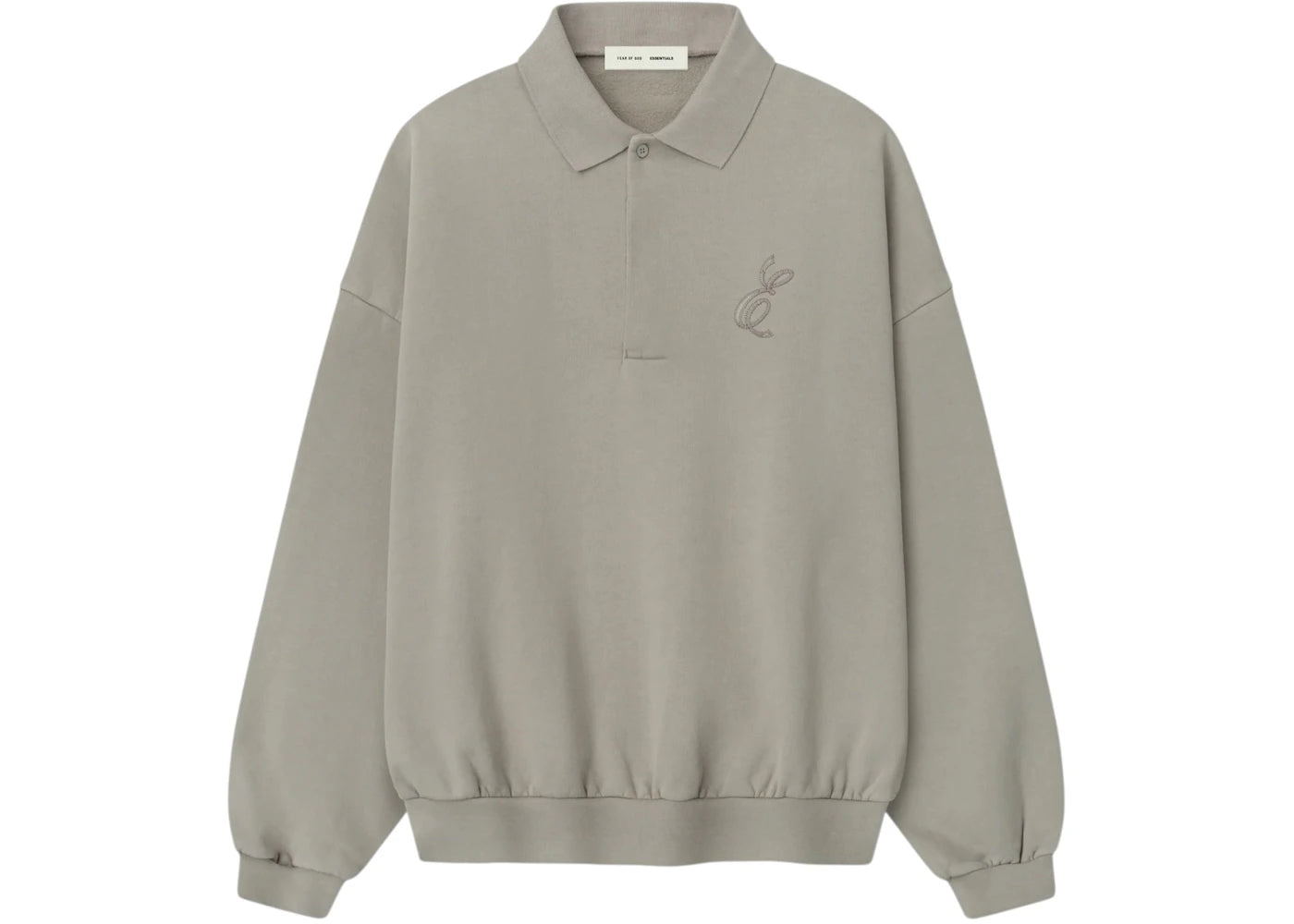 Fear of God Essentials Embroidered Classic Polo Sweatshirt Smoke Grey