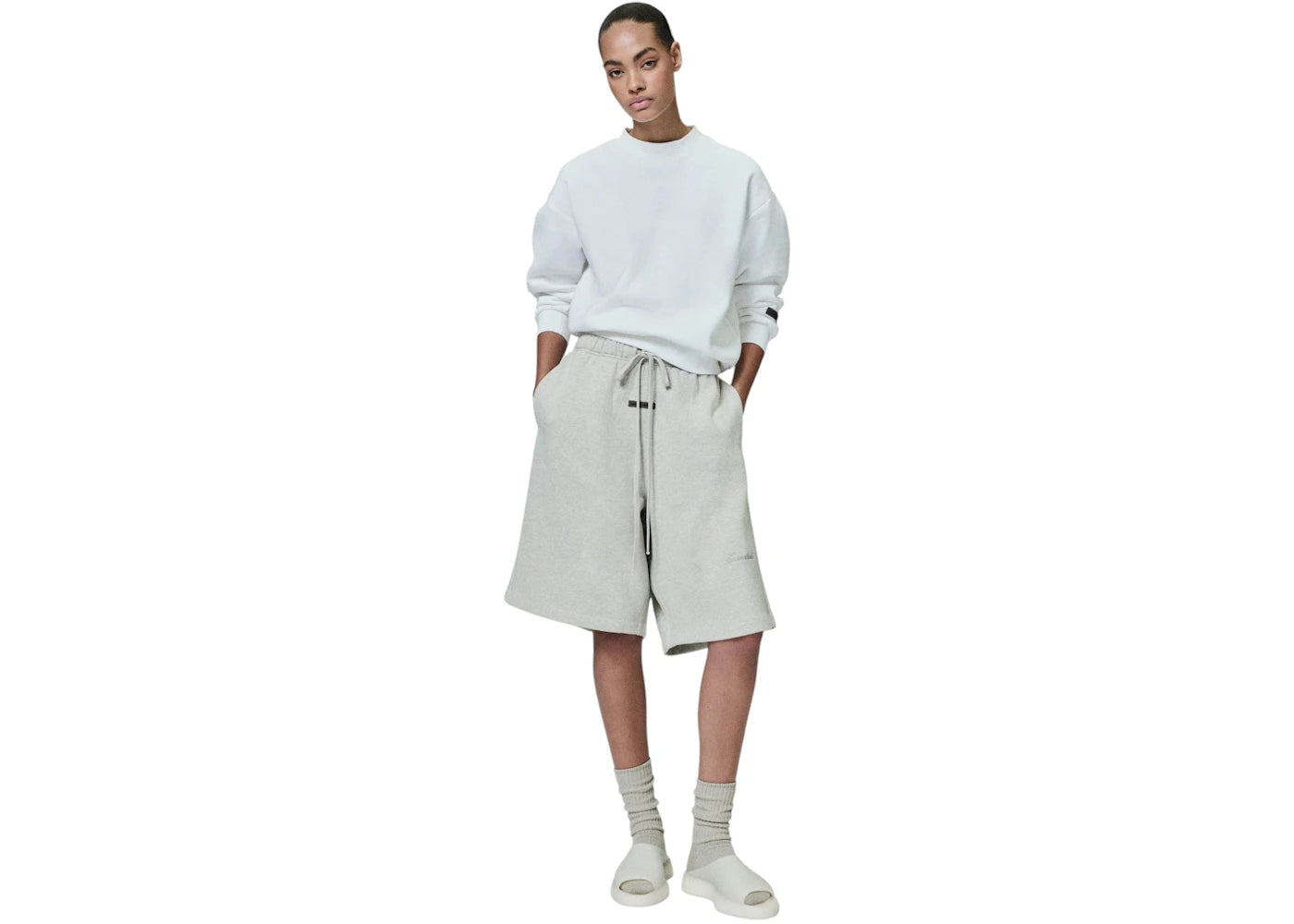 Fear of God Essentials Relaxed Fleece Piping Sweatshort Heather Stone/Cloud White
