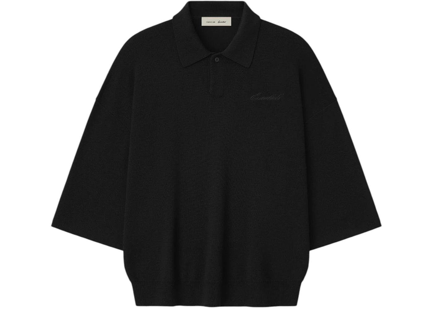 Fear of God Essentials Signature 3/4 Sleeve 90's Knit Polo Vintage Black
