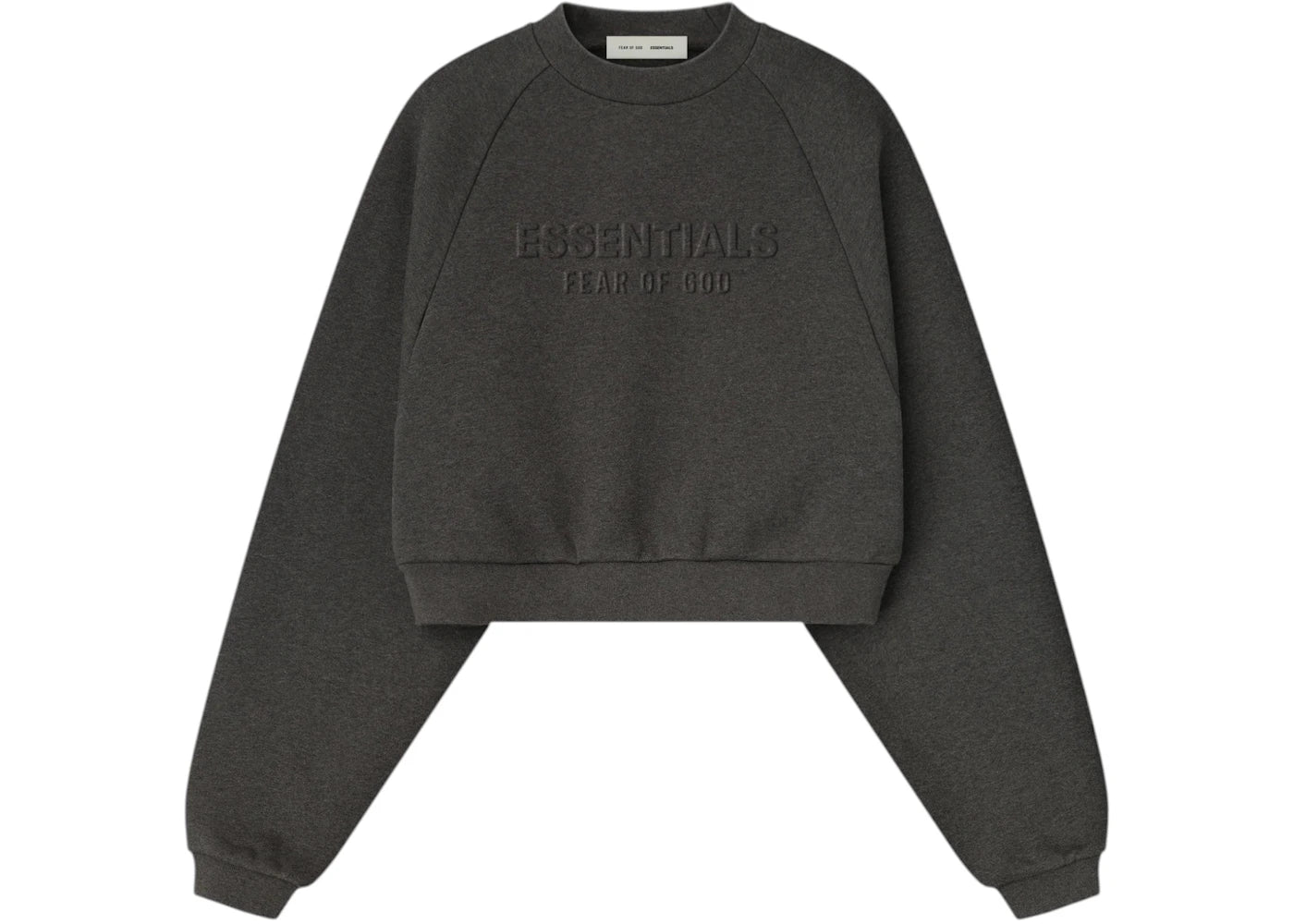 Fear of God Essentials Womens Embossed 90's Raglan Crewneck Sweatshirt Charcoal Heather