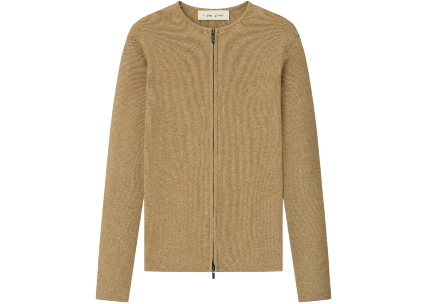 Fear of God Essentials Womens Signature Rib Knit Fitted Long Sleeve Zip Up Tee Dune
