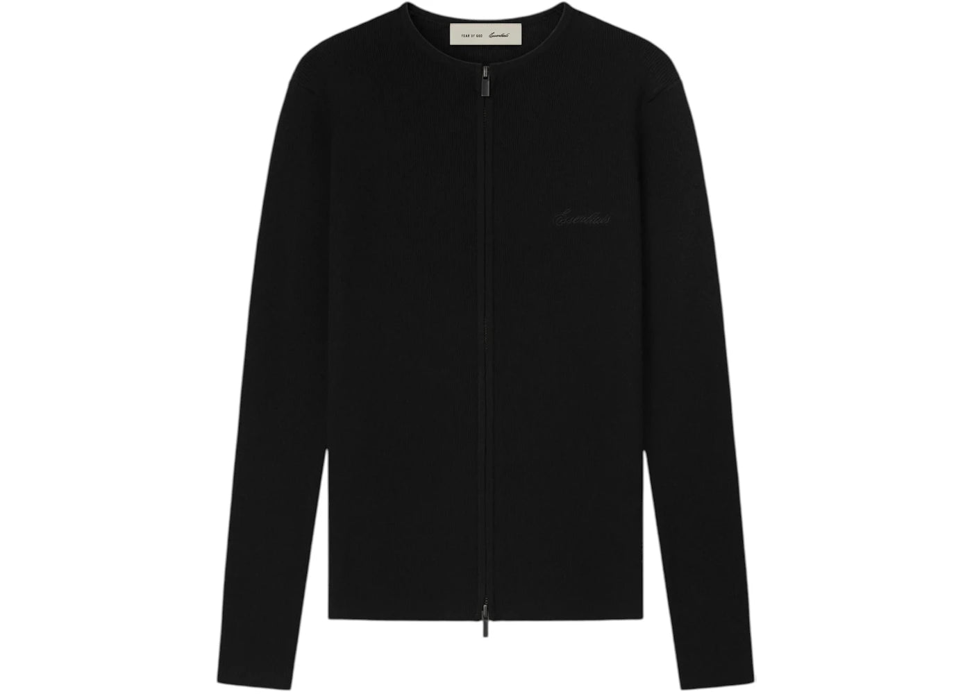 Fear of God Essentials Womens Signature Rib Knit Fitted Long Sleeve Zip Up Tee Vintage Black