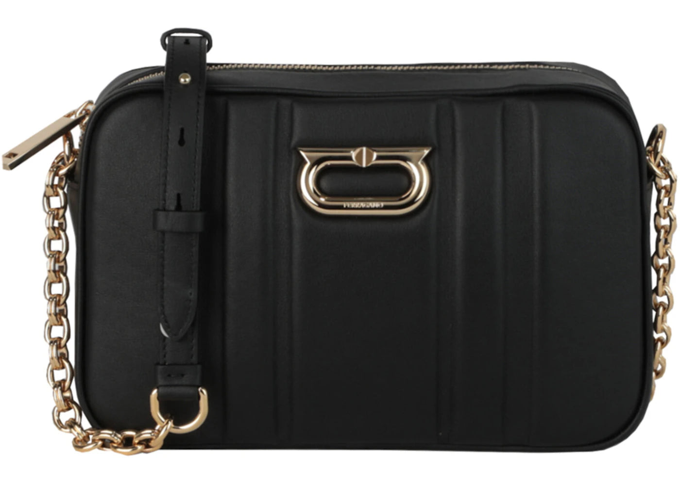 Ferragamo CC Embossed Leather Shoulder Bag Black