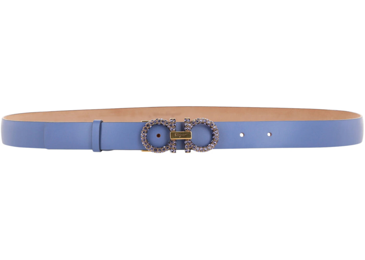 Ferragamo Crystal-Embellished Gancini Leather Belt Purple