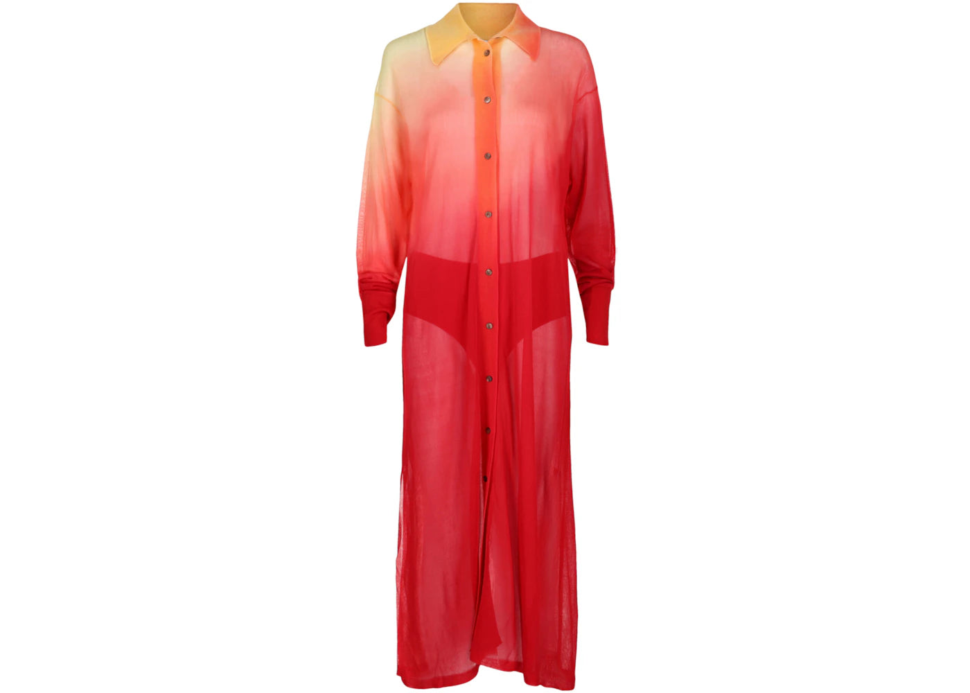 Ferragamo Degrade Silk-Blend Midi Shirt Dress Orange