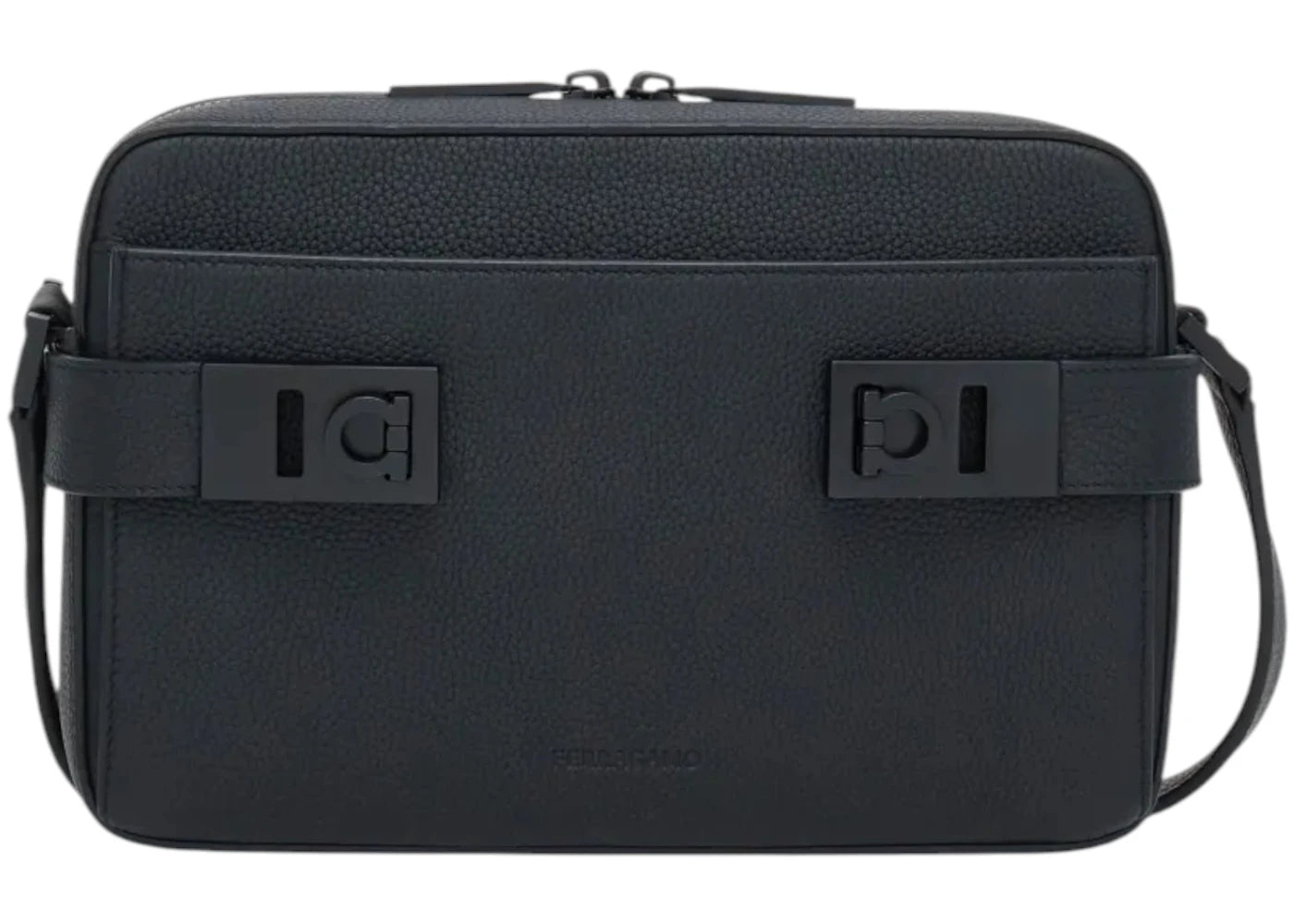 Ferragamo Gancini Buckle Embellished Leather Shoulder Bag Black