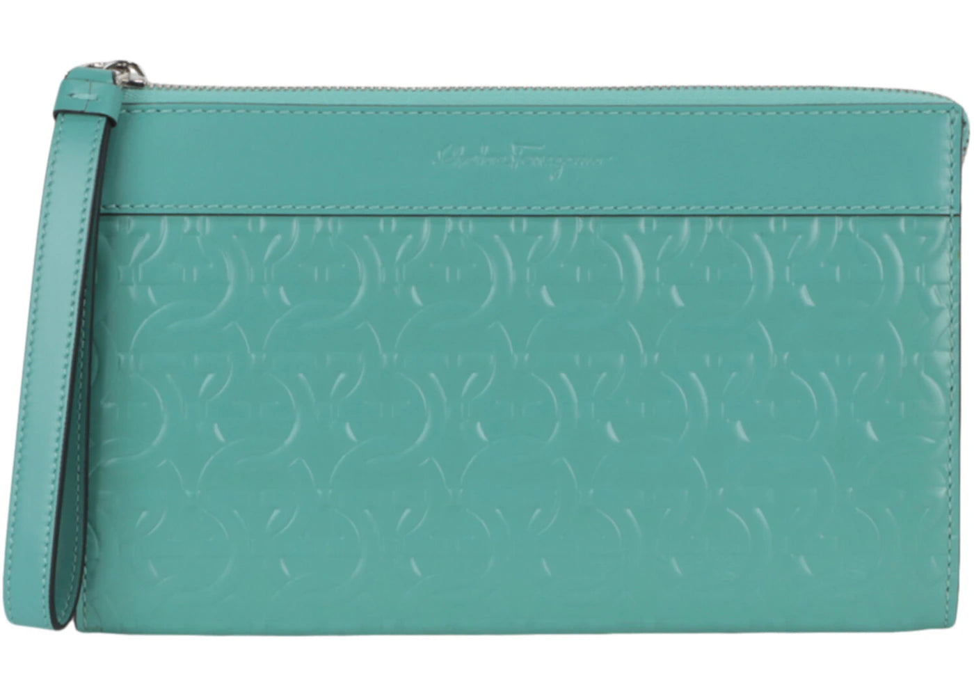 Ferragamo Gancini Embossed Leather Clutch Turquoise