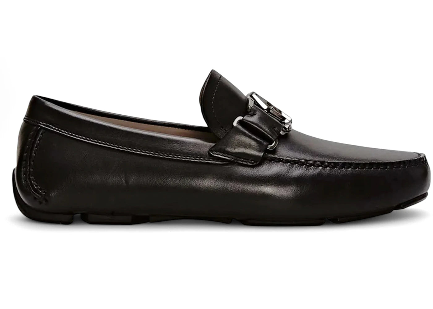 Ferragamo Leather Ornament Driver Loafers Black