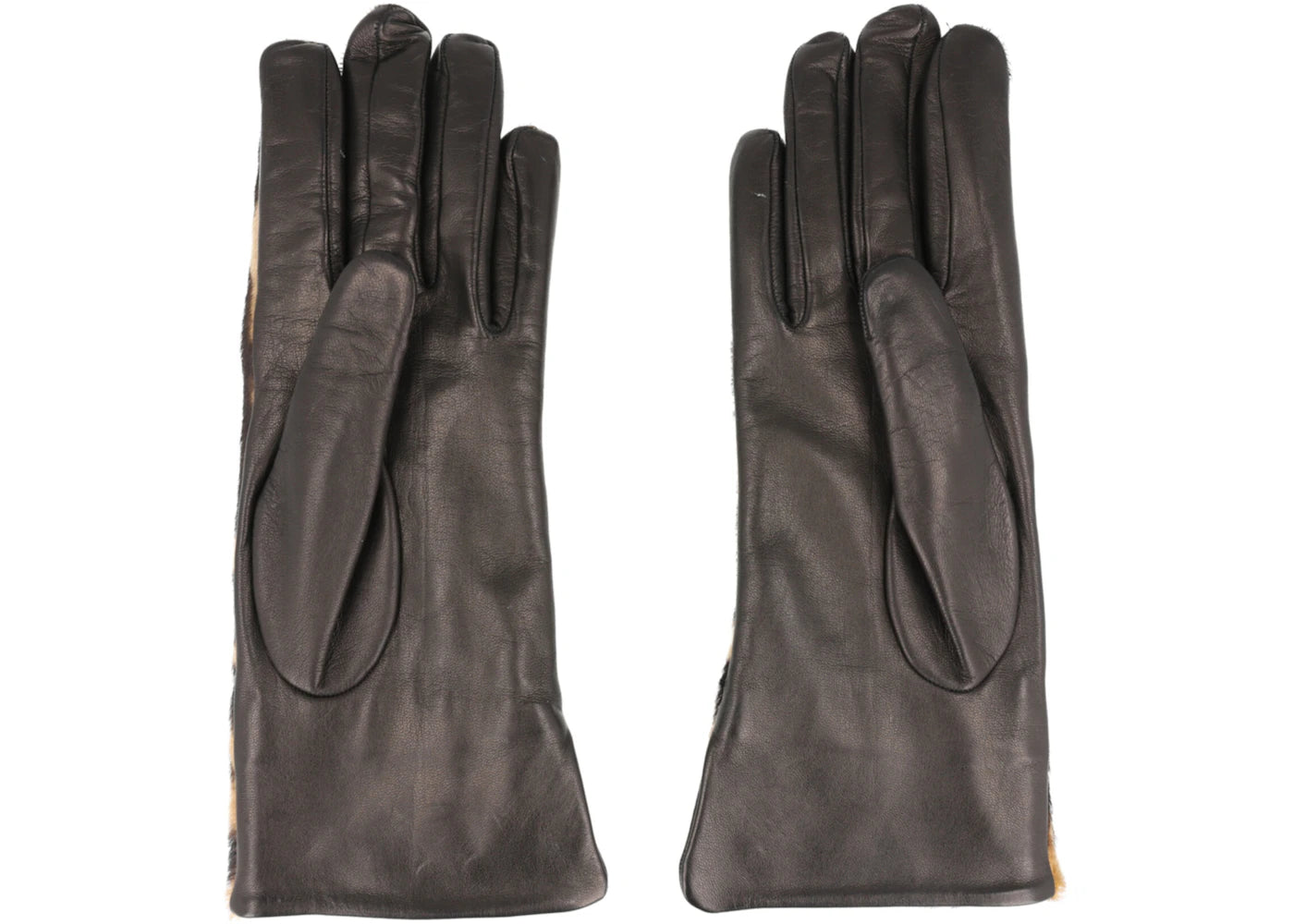 Ferragamo Leopard Print Pony Hair Leather Gloves Bone