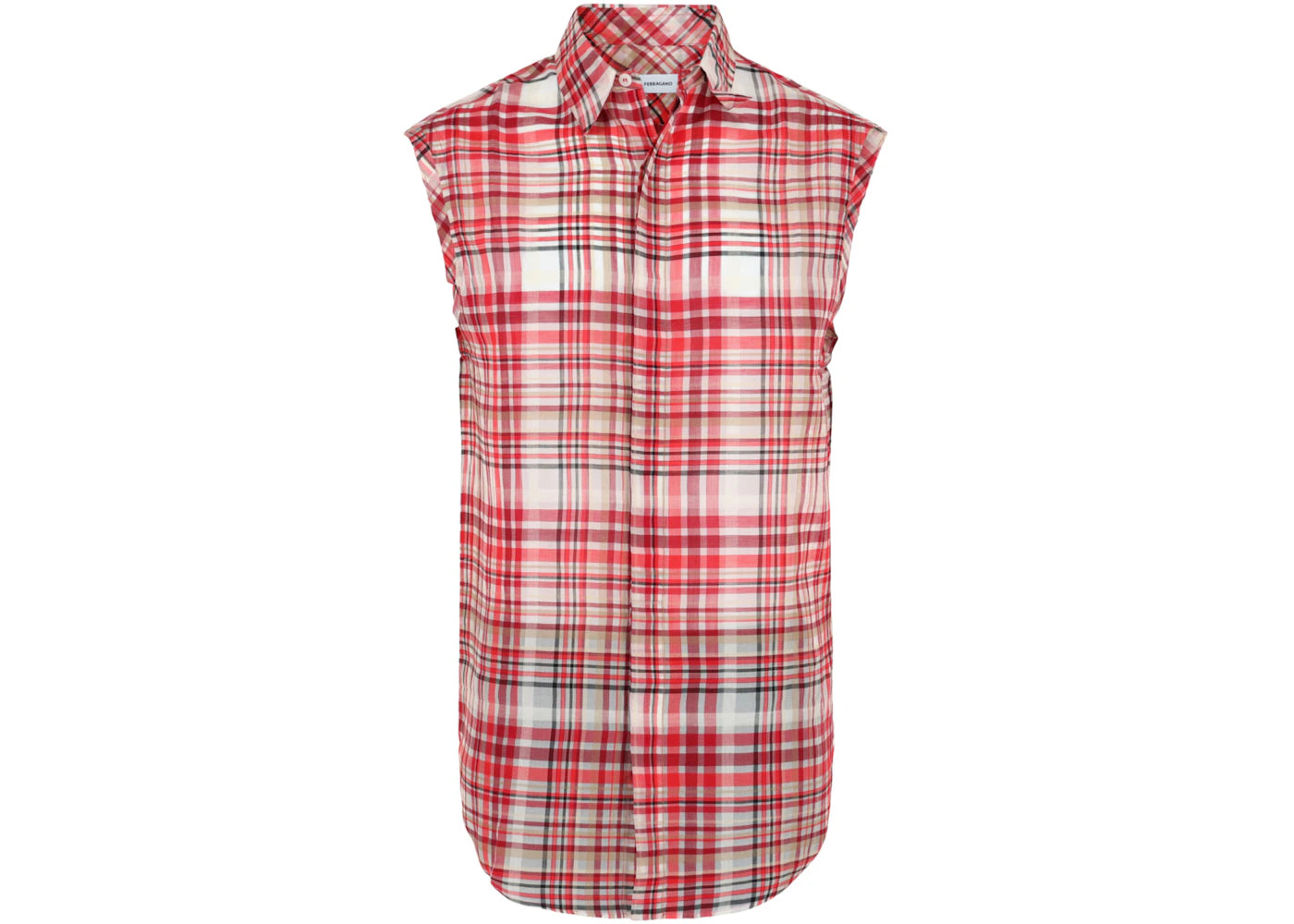 Ferragamo Plaid Print Sleeveless Shirt Red White