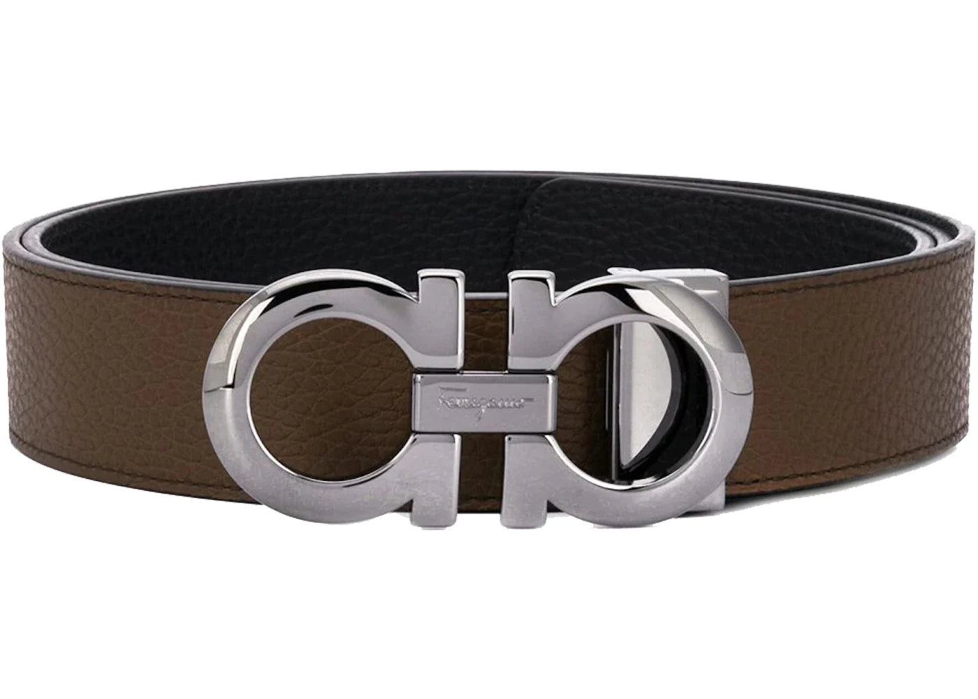 Ferragamo Reversible And Adjustable Gancini Belt 705614 Brown/Gunmetal