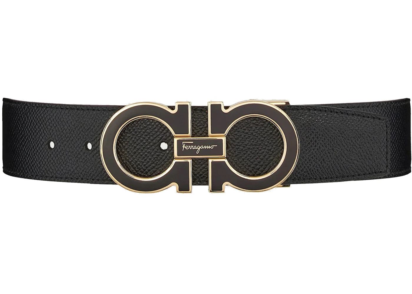 Ferragamo Reversible And Adjustable Gancini Belt Black/Gold