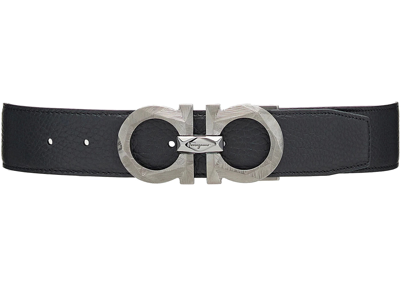 Ferragamo Reversible And Adjustable Gancini Belt Chiseled Black/Blue Marine