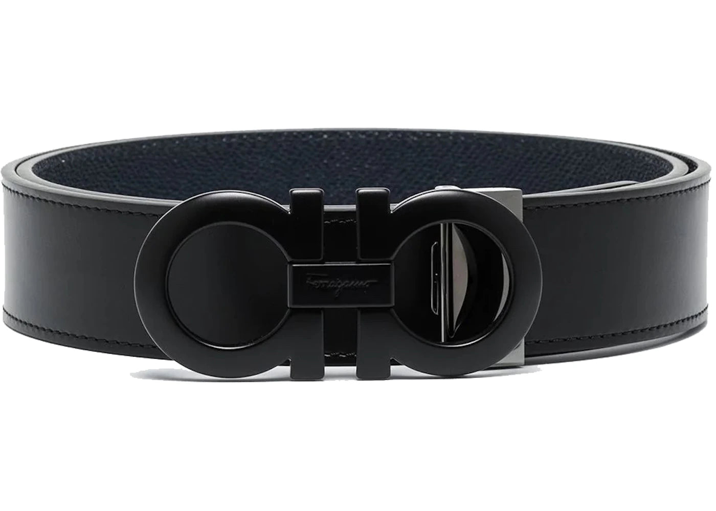 Ferragamo Reversible And Adjustable Gancini Belt Grained Black/Navy Blue