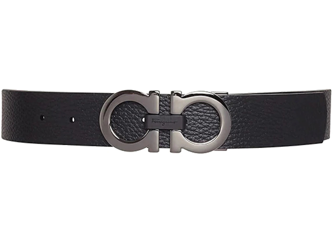 Ferragamo Reversible And Adjustable Gancini Belt Textured Black/Hickory