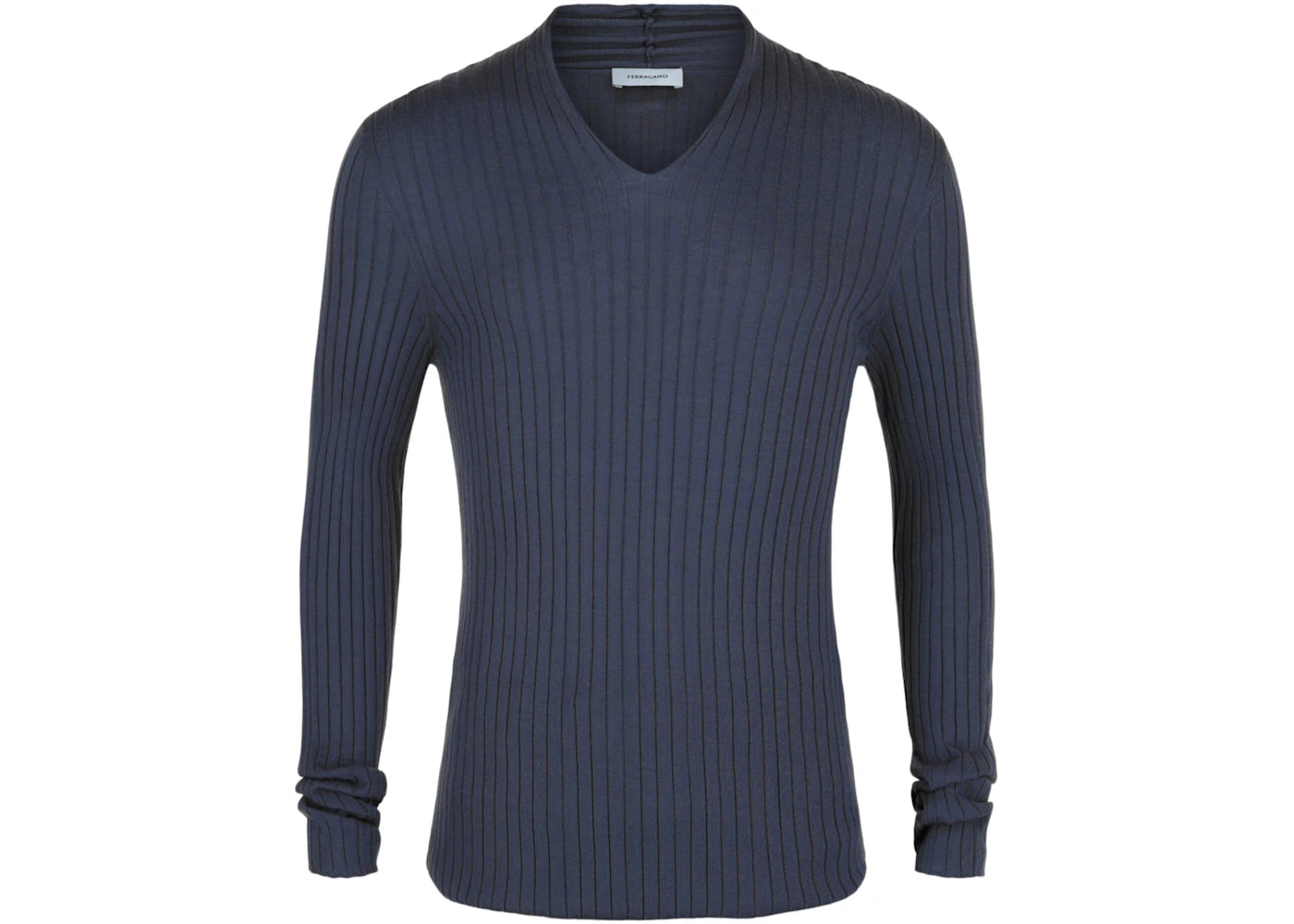 Ferragamo Ribbed Knit Long-Sleeve Top Grey