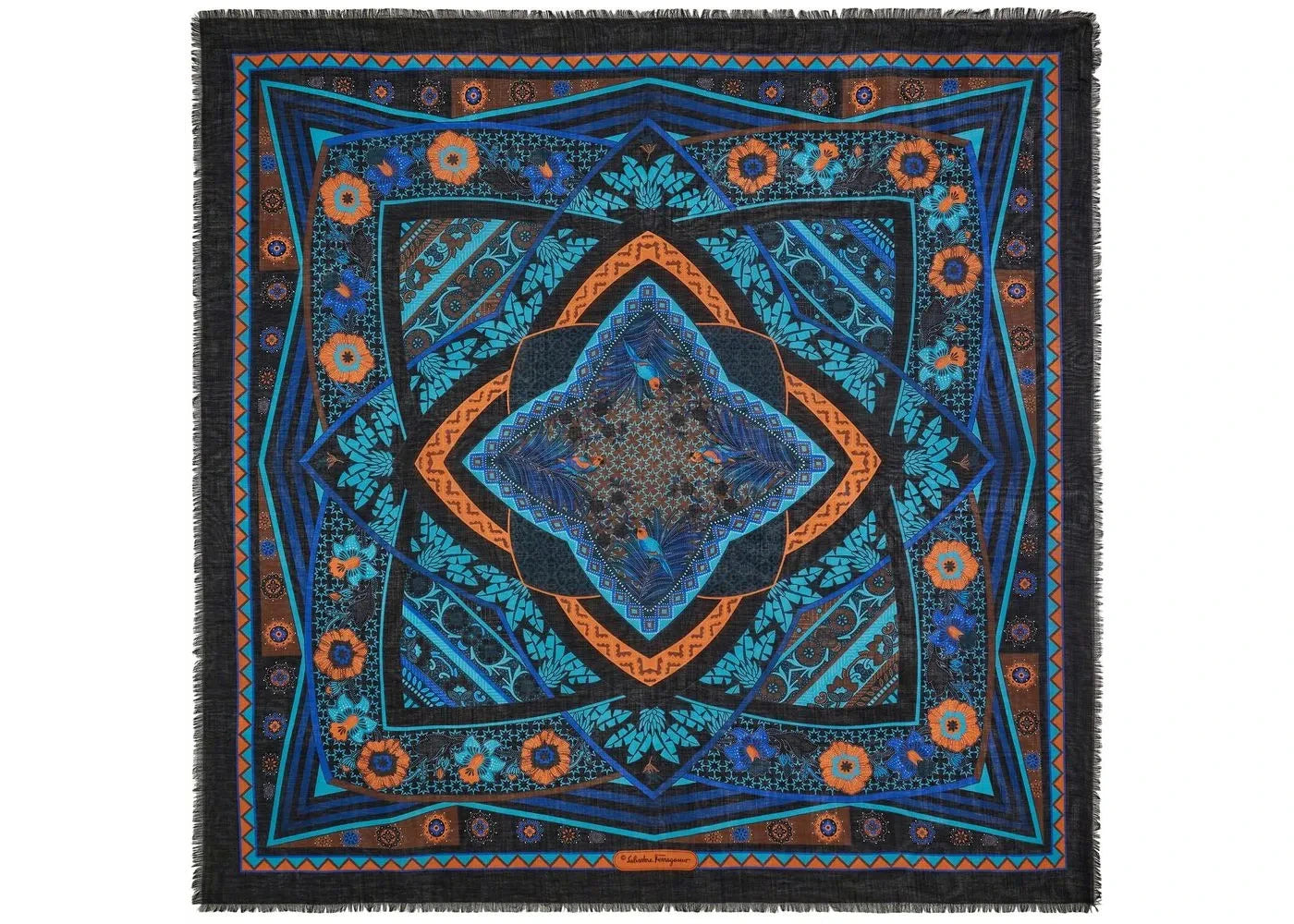 Ferragamo Sl Nirvana Scarf Black/Turquoise Multicolor
