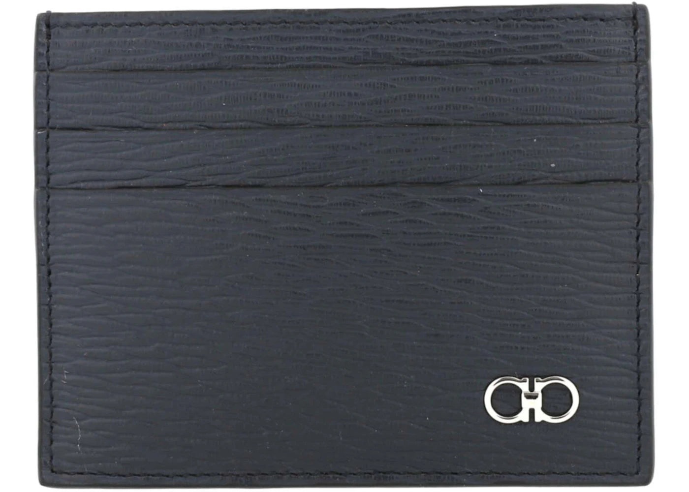 Ferragamo Textured Gancini Card Holder Dark Blue