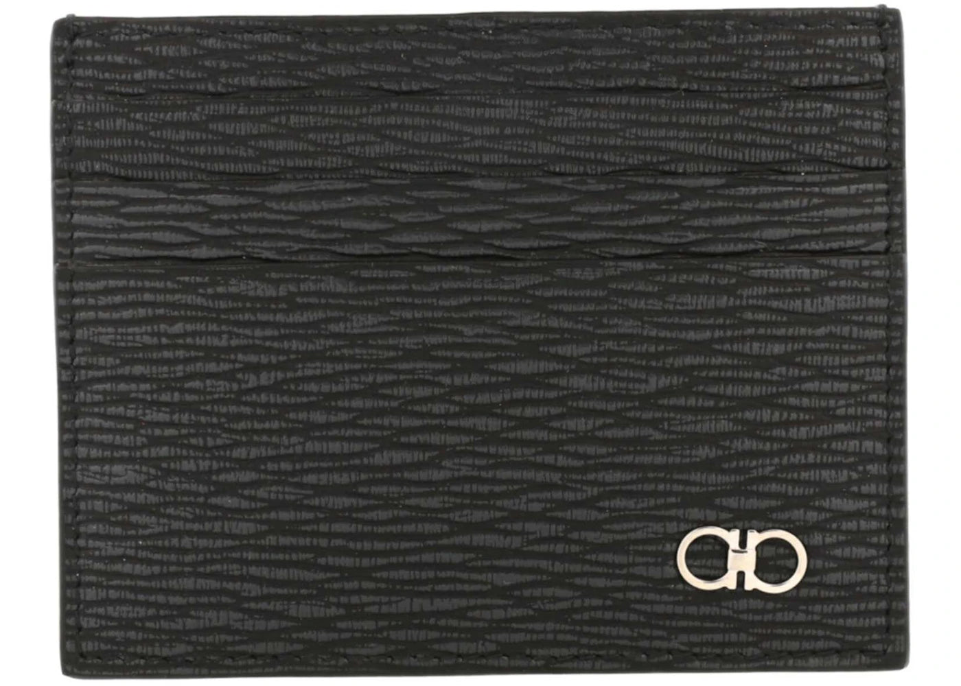 Ferragamo Textured Gancini Card Holder Dark Grey