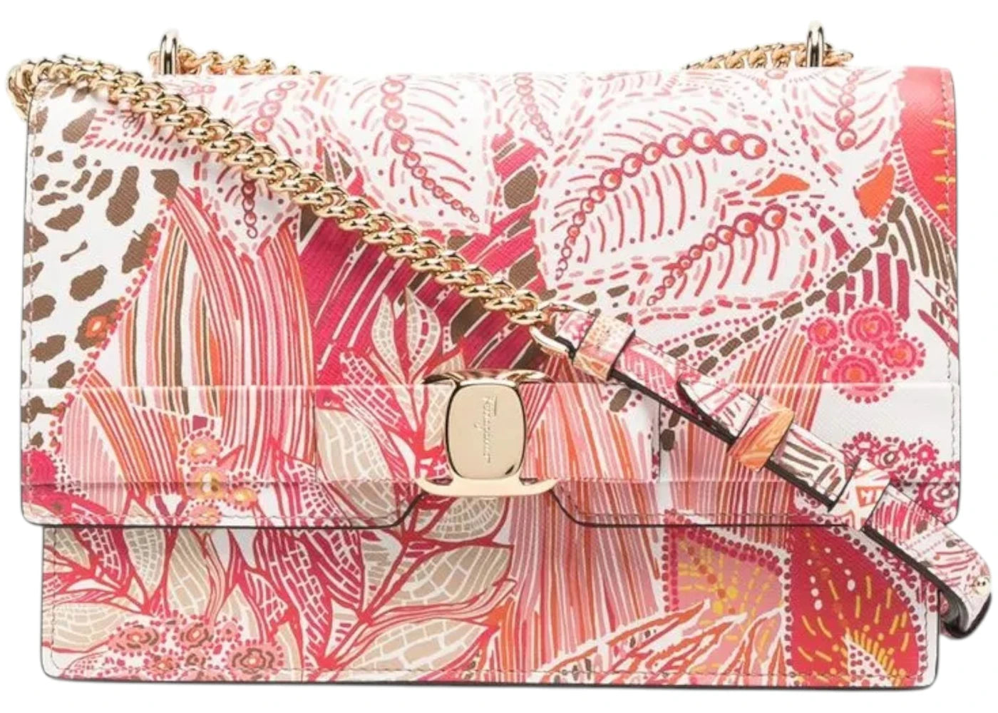 Ferragamo Vara Floral-Print Leather Satchel Bag Pink