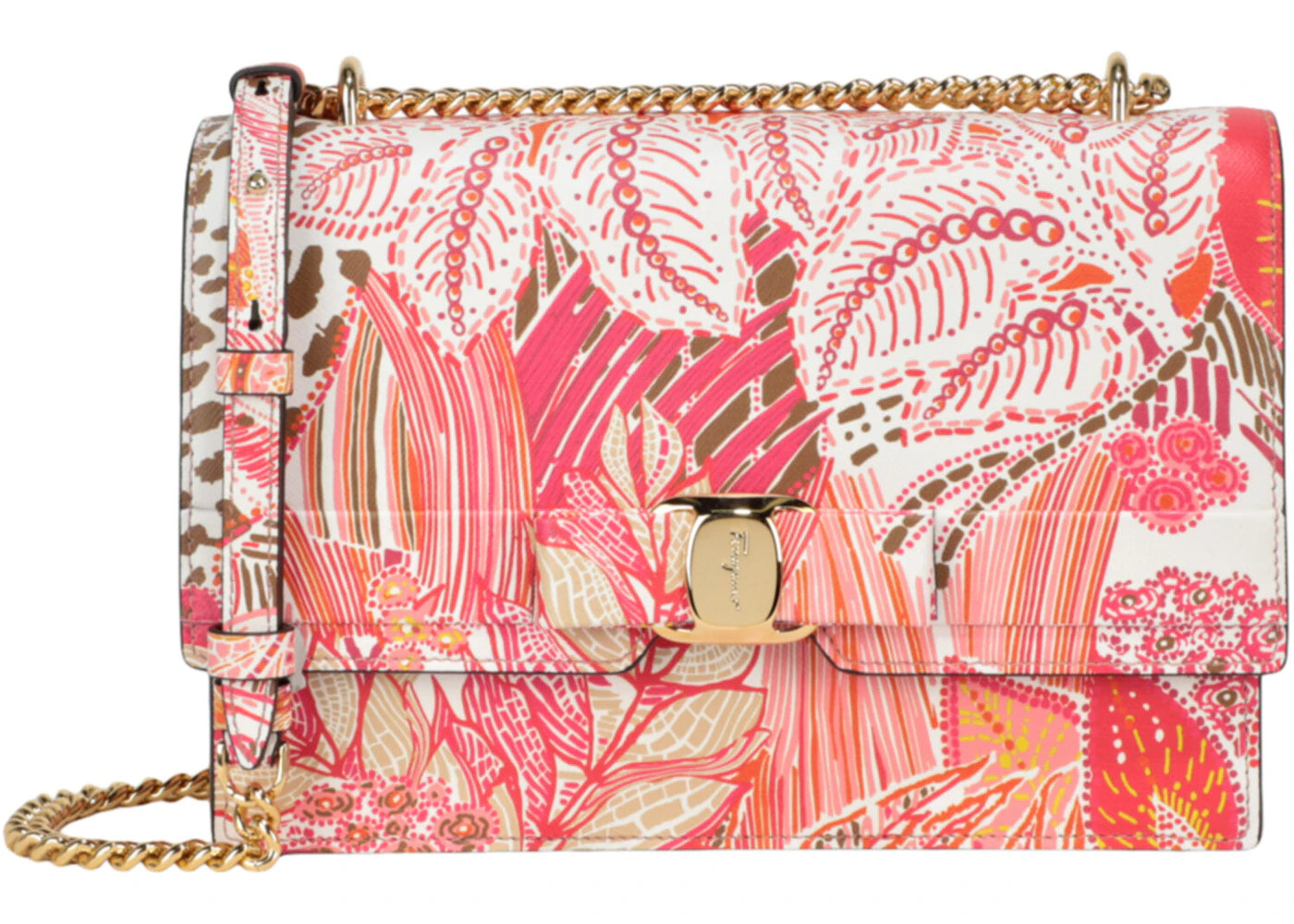 Ferragamo Vara Floral-Print Leather Shoulder Bag Pink