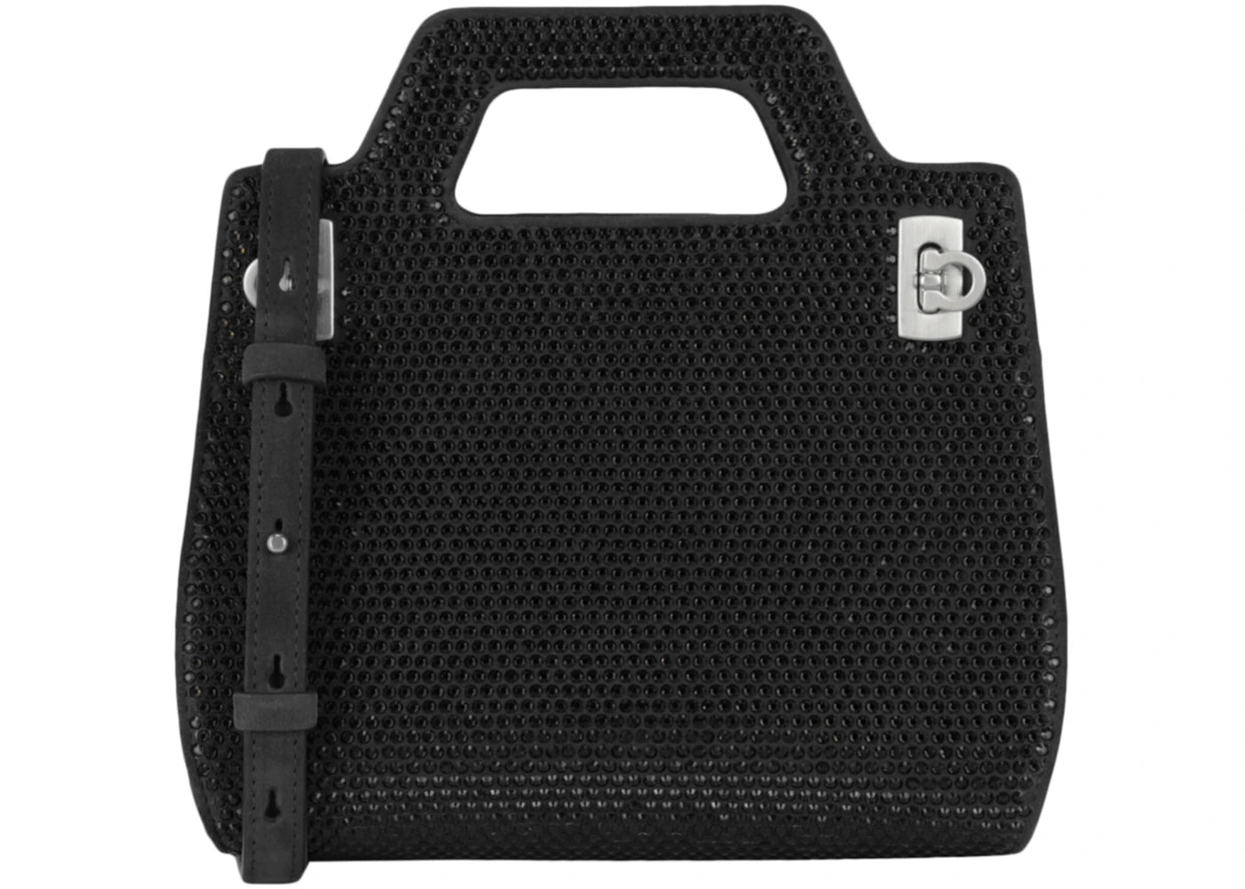 Ferragamo Wanda Mini Stain And Strass Top-Handle Bag Black