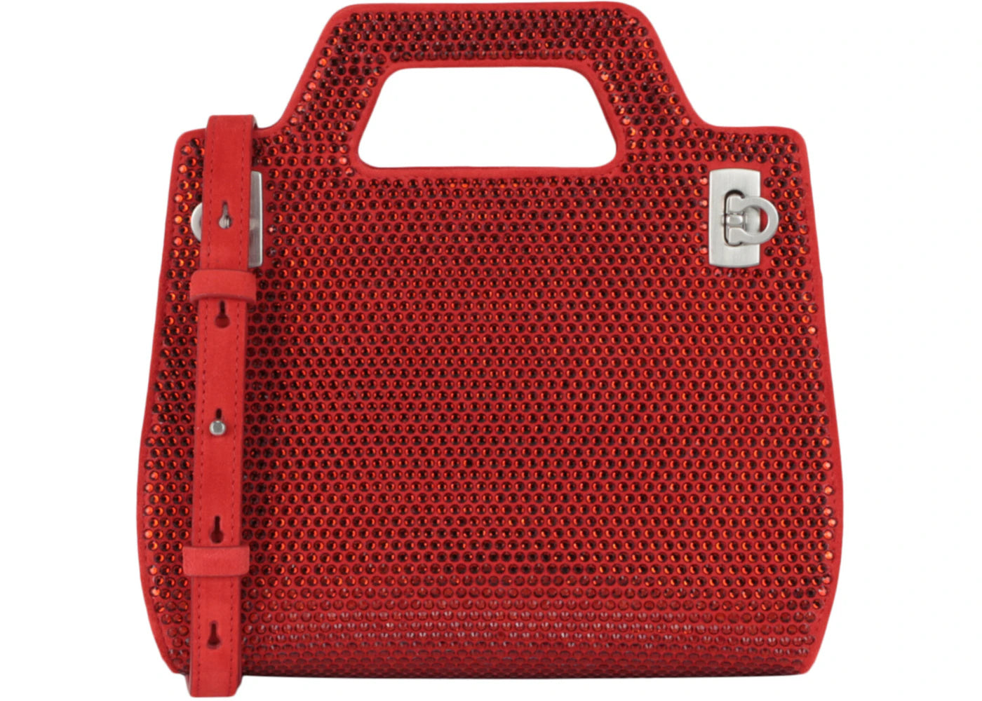 Ferragamo Wanda Mini Stain And Strass Top-Handle Bag Red
