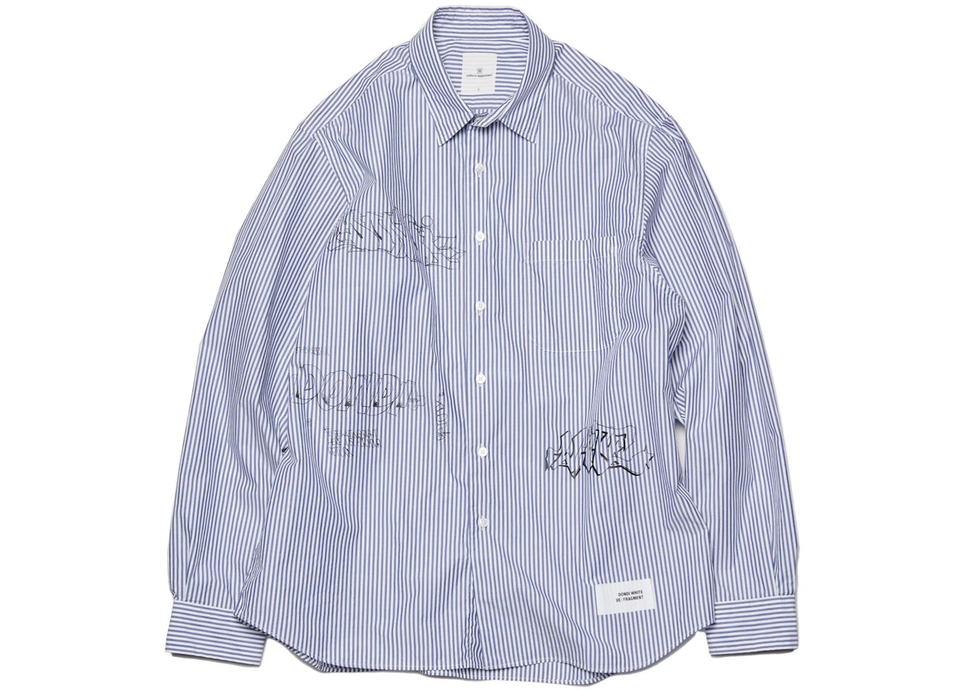 Fragment x Dondi White Graffiti Big Regular Collar Shirt Navy Stripe