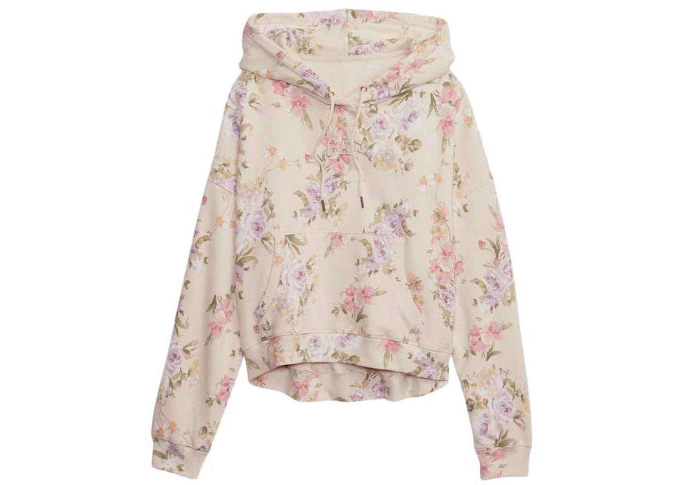 Gap x LoveShackFancy Floral Cropped Logo Hoodie Birch Beige