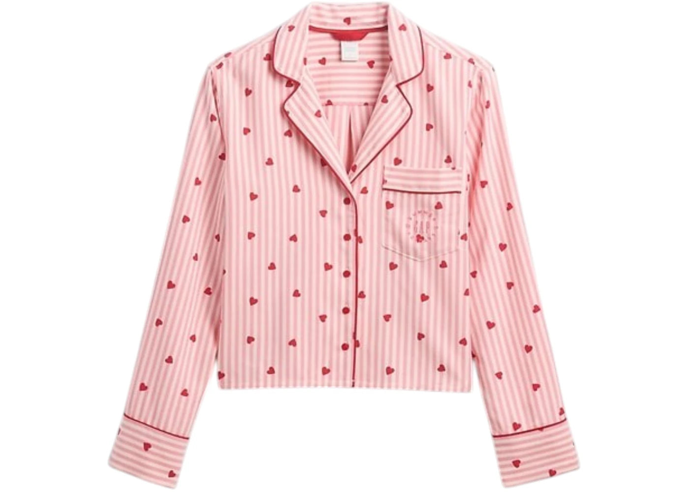 Gap x Summer Fridays Relaxed Flannel Hearts PJ Shirt Pink Stripe