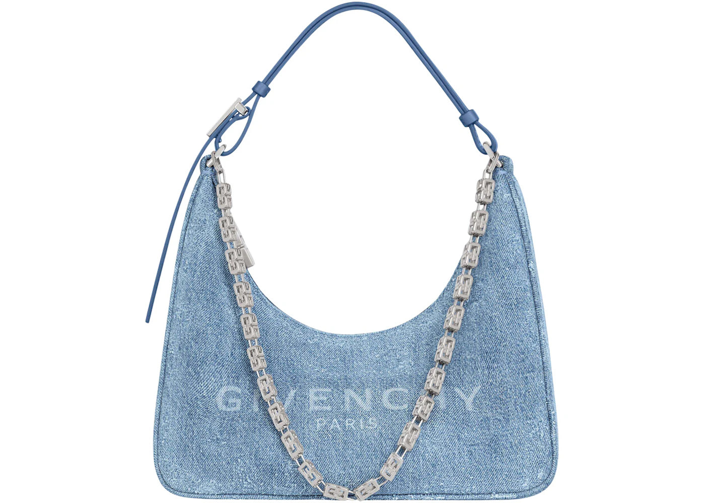 Givenchy Bag Small Moon Cut Out in Washed Denim with Chain Medium blue