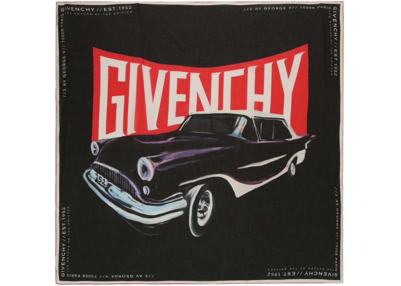 Givenchy Car Logo Print Silk Scarf Black