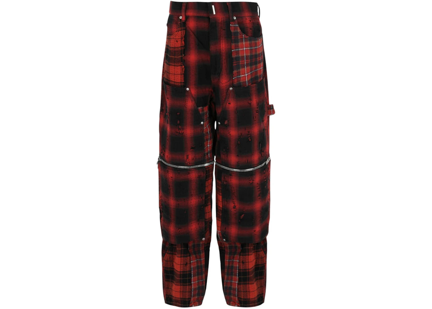 Givenchy Convertible Distressed Plaid Carpenter Pants Black Red