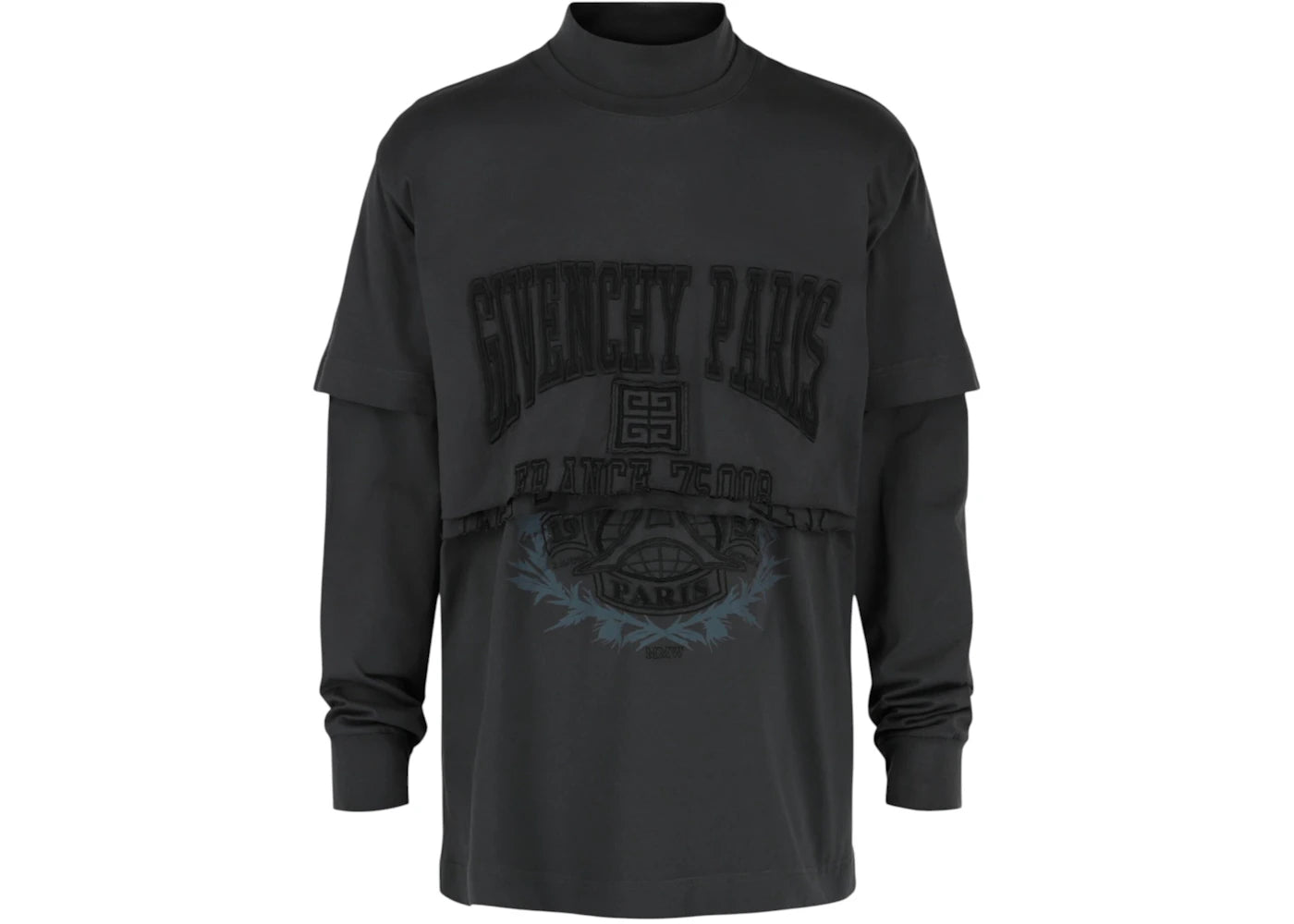 Givenchy Layered Embroidered Long Sleeve T-Shirt Black Grey