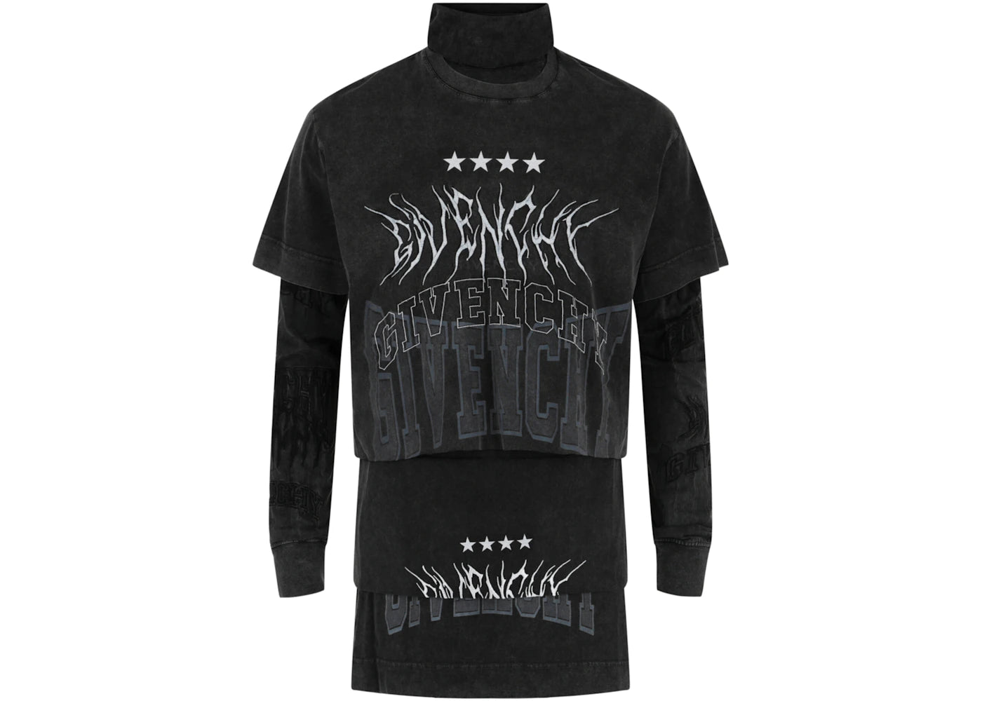 Givenchy Layered Long Sleeve Graphic T-shirt with Balaclava Grey