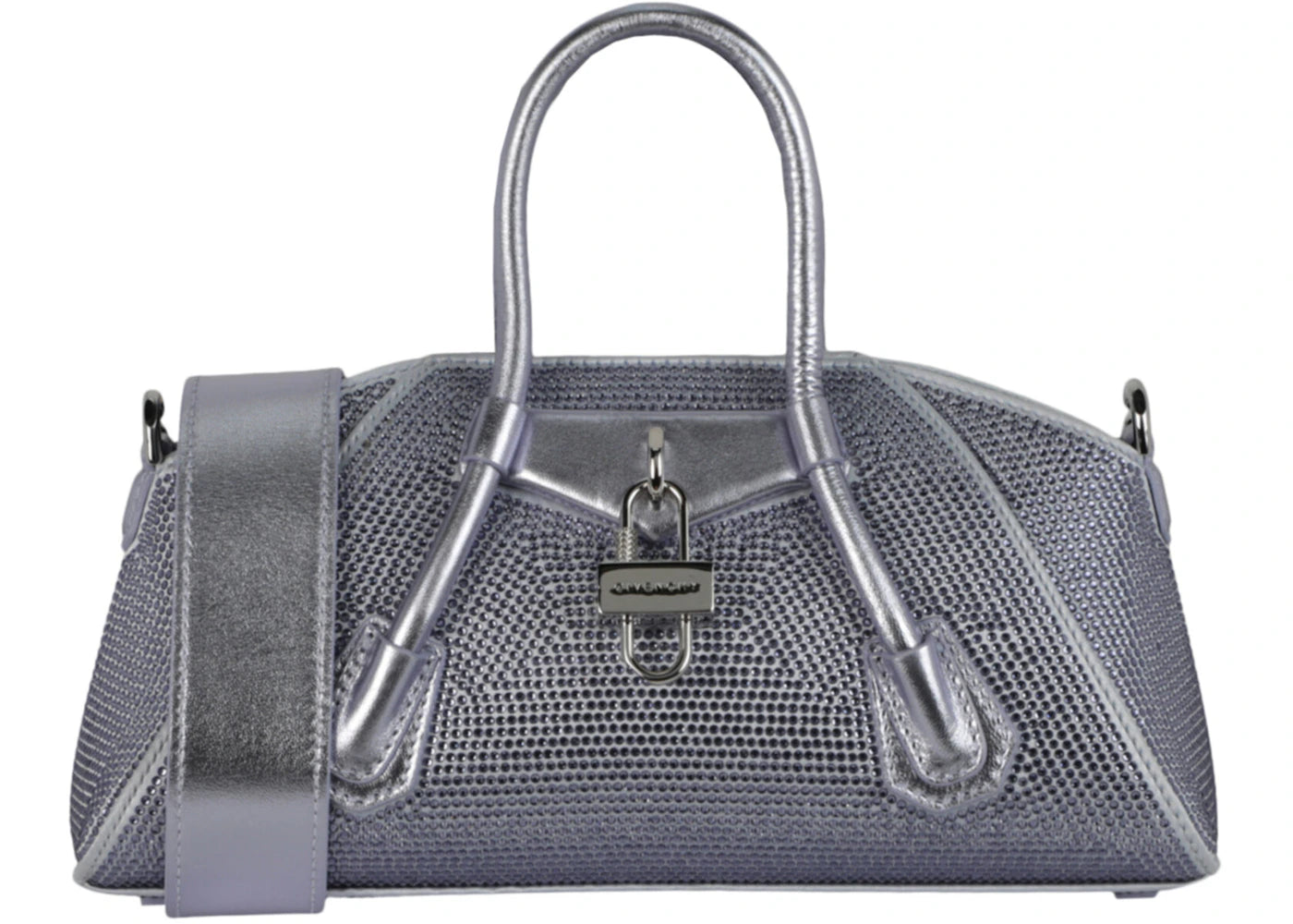 Givenchy Mini Antigona Stretch Top Handle Bag In Satin With Strass Lavender