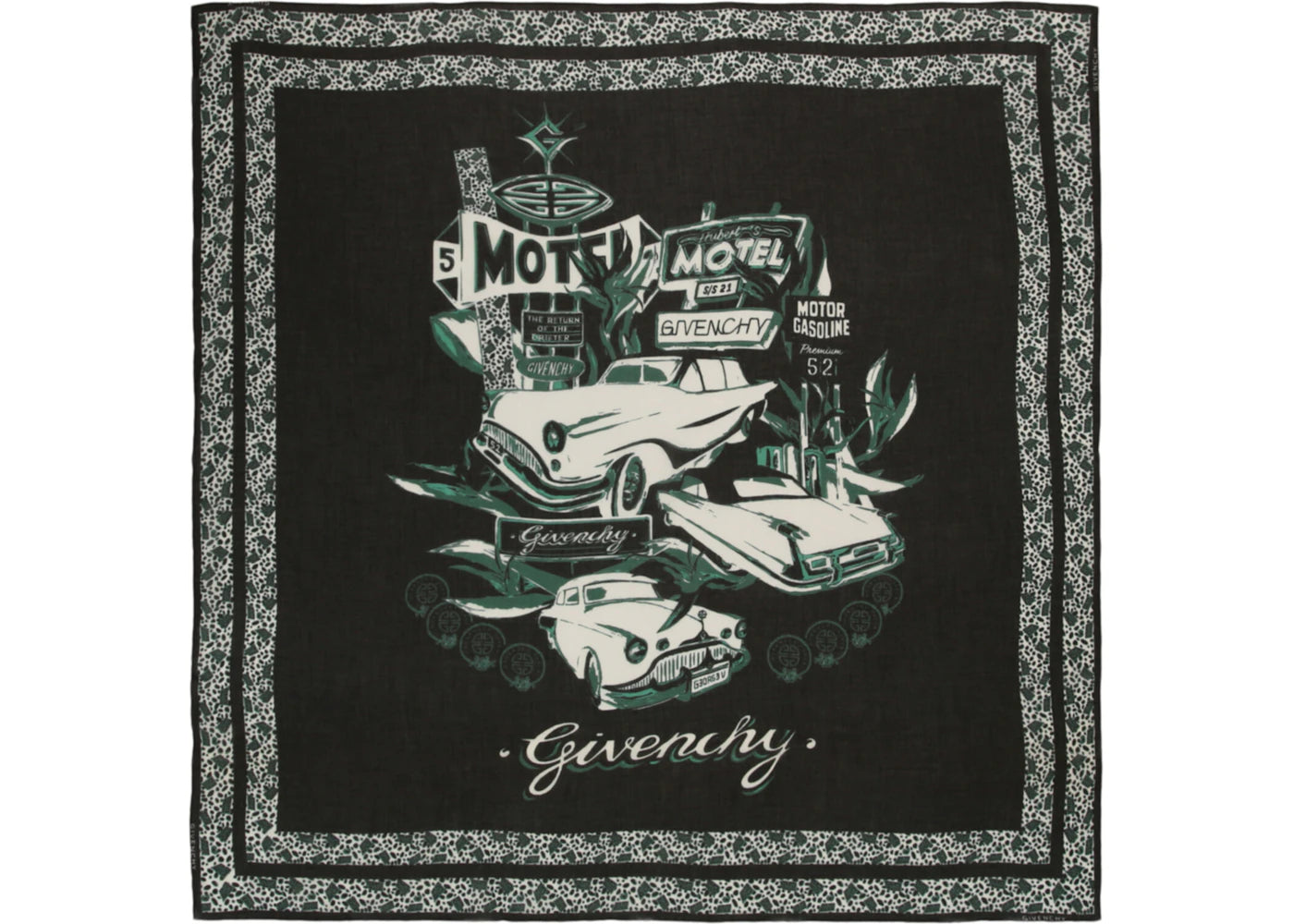 Givenchy Motel Logo Print Silk Scarf Black/Green
