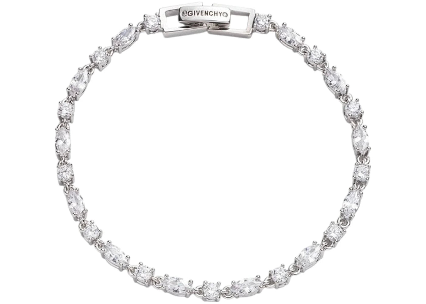 Givenchy Silver Tone Crystal Tennis Flex Line Bracelet Silver/Crystal White