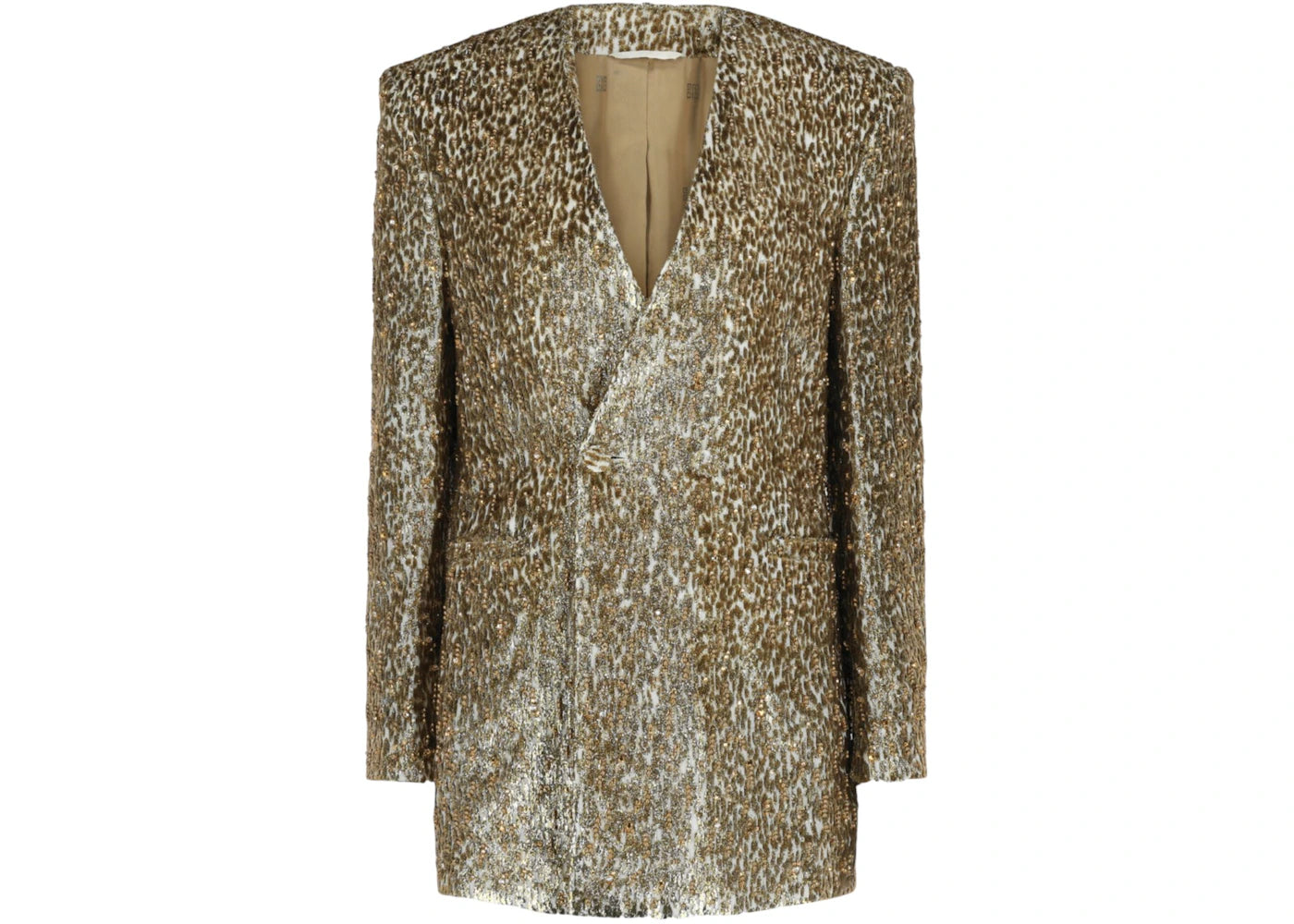 Givenchy Women's Beaded Animal Print Single-Breasted Blazer Silver Gold