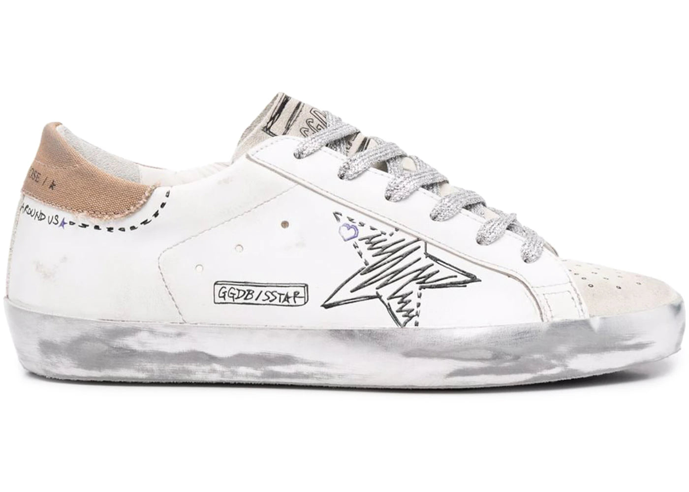 Golden Goose Super-Star Distressed Marker White Black (Women's)