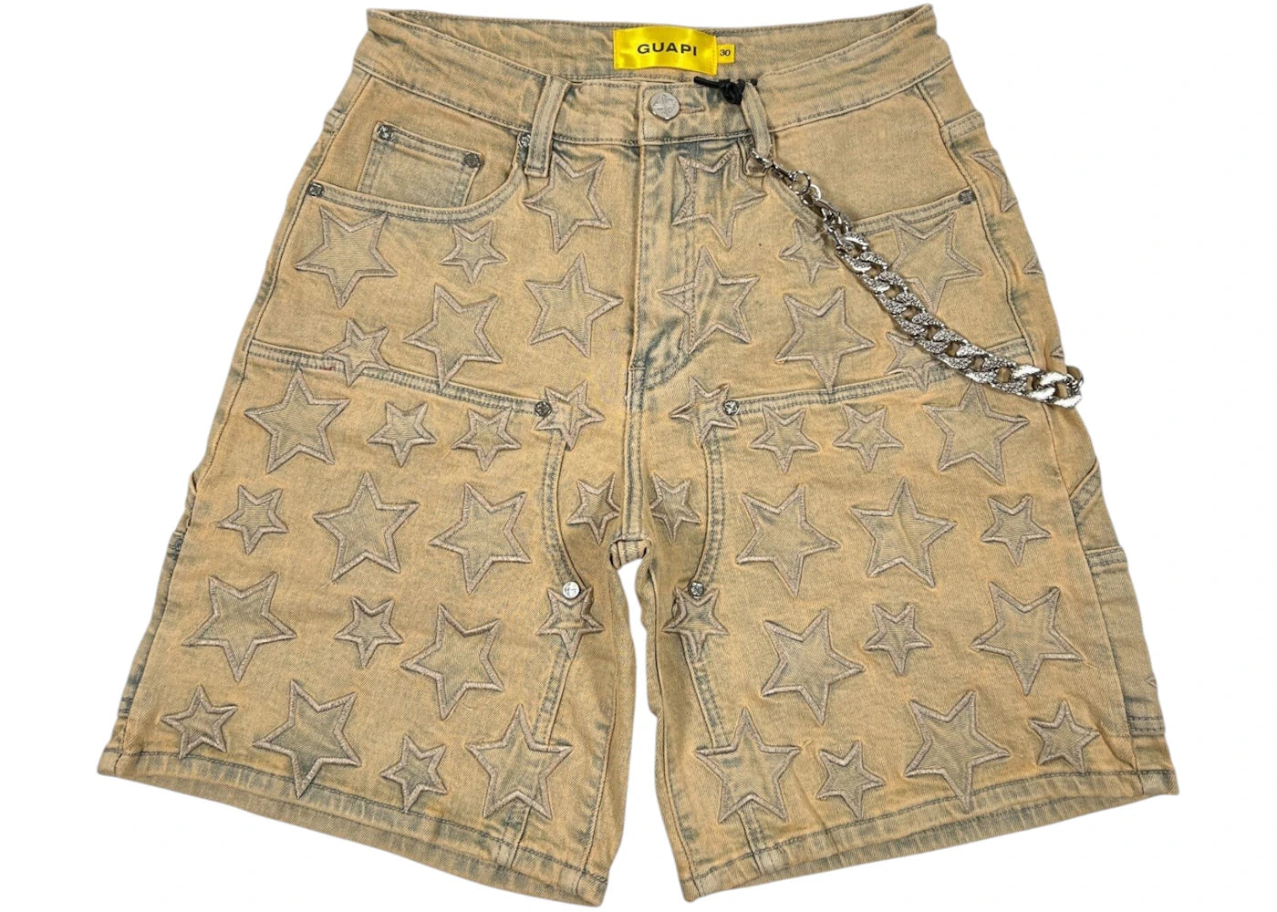 Guapi Vintage Stars Denim Shorts Beige