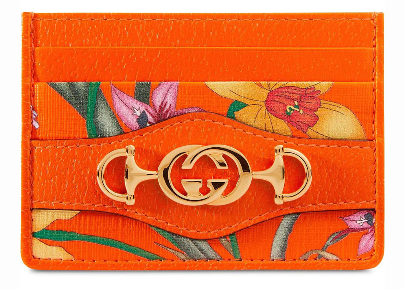 Gucci 1955 Horsebit Card Case Flora Orange