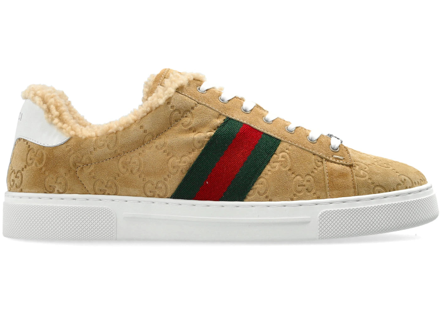 Gucci Ace Fur Trim Suede Beige (Women's)