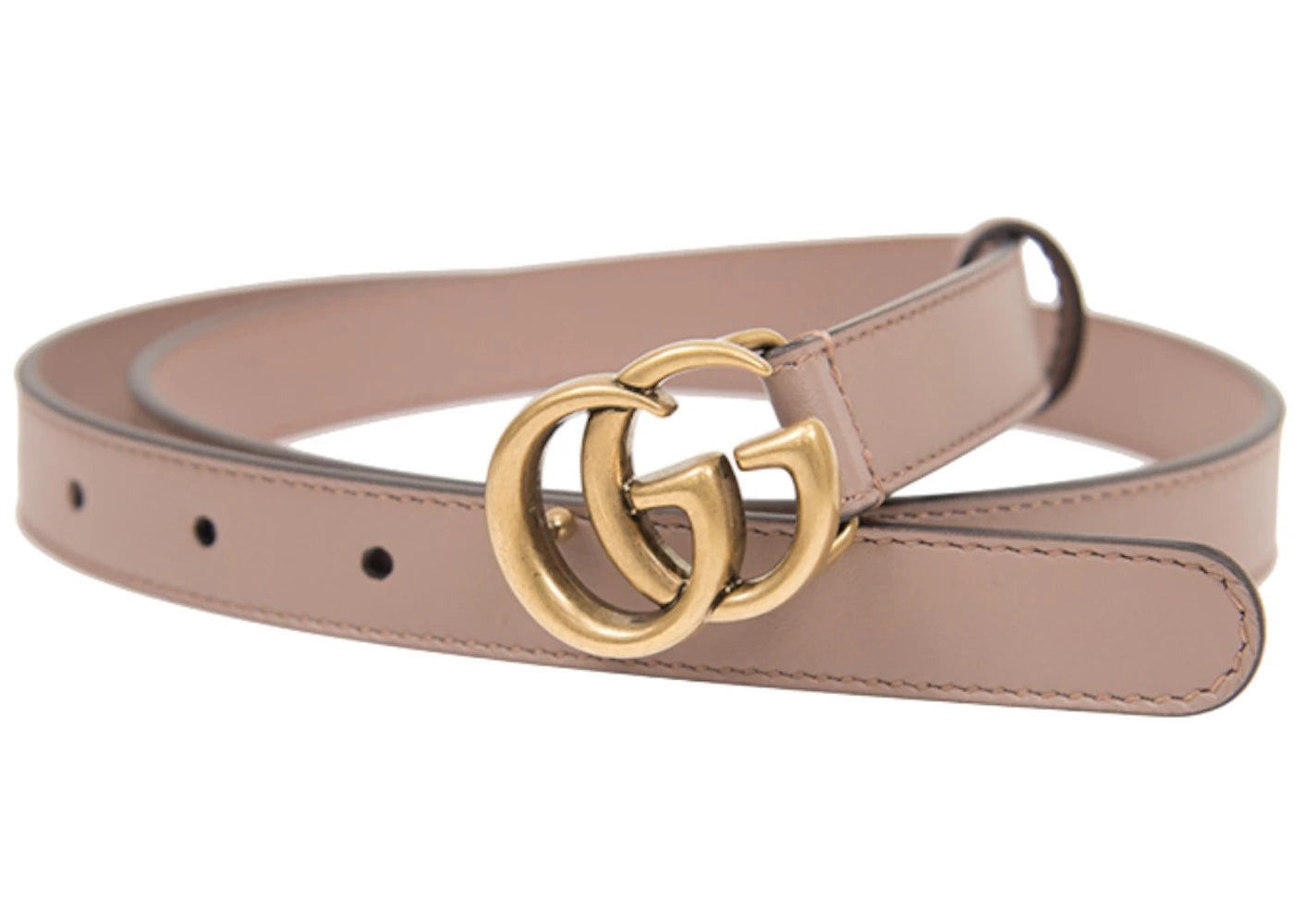 Gucci Antique Brass Double G Buckle Thin Leather 20mm Belt Pink