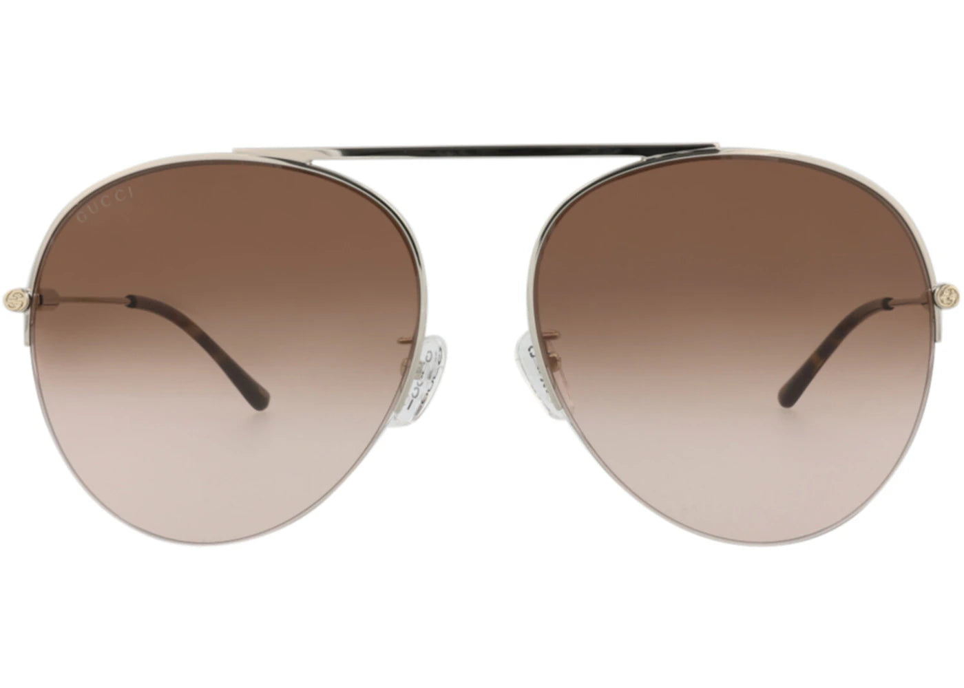 Gucci Aviator-Frame Metal Sunglasses Silver/Silver/Brown (GG1413S-30014423-002)