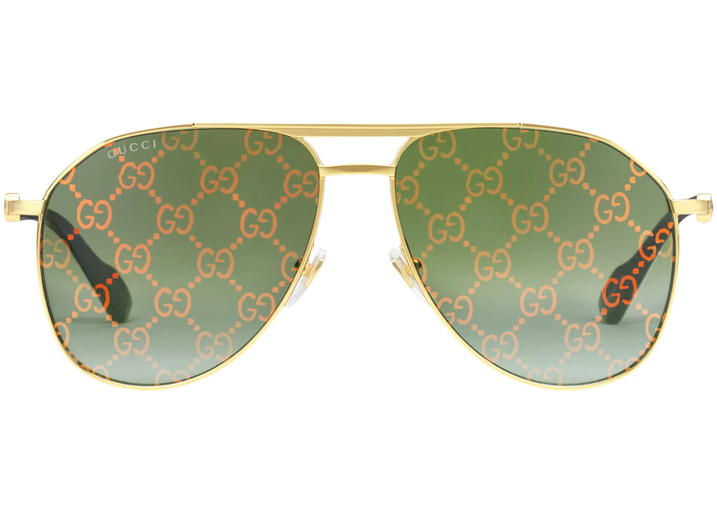 Gucci Aviator Frame Sunglasses Shiny Yellow Gold-Toned Metal Frame with Top Bar (‎706707 I3331 8037)